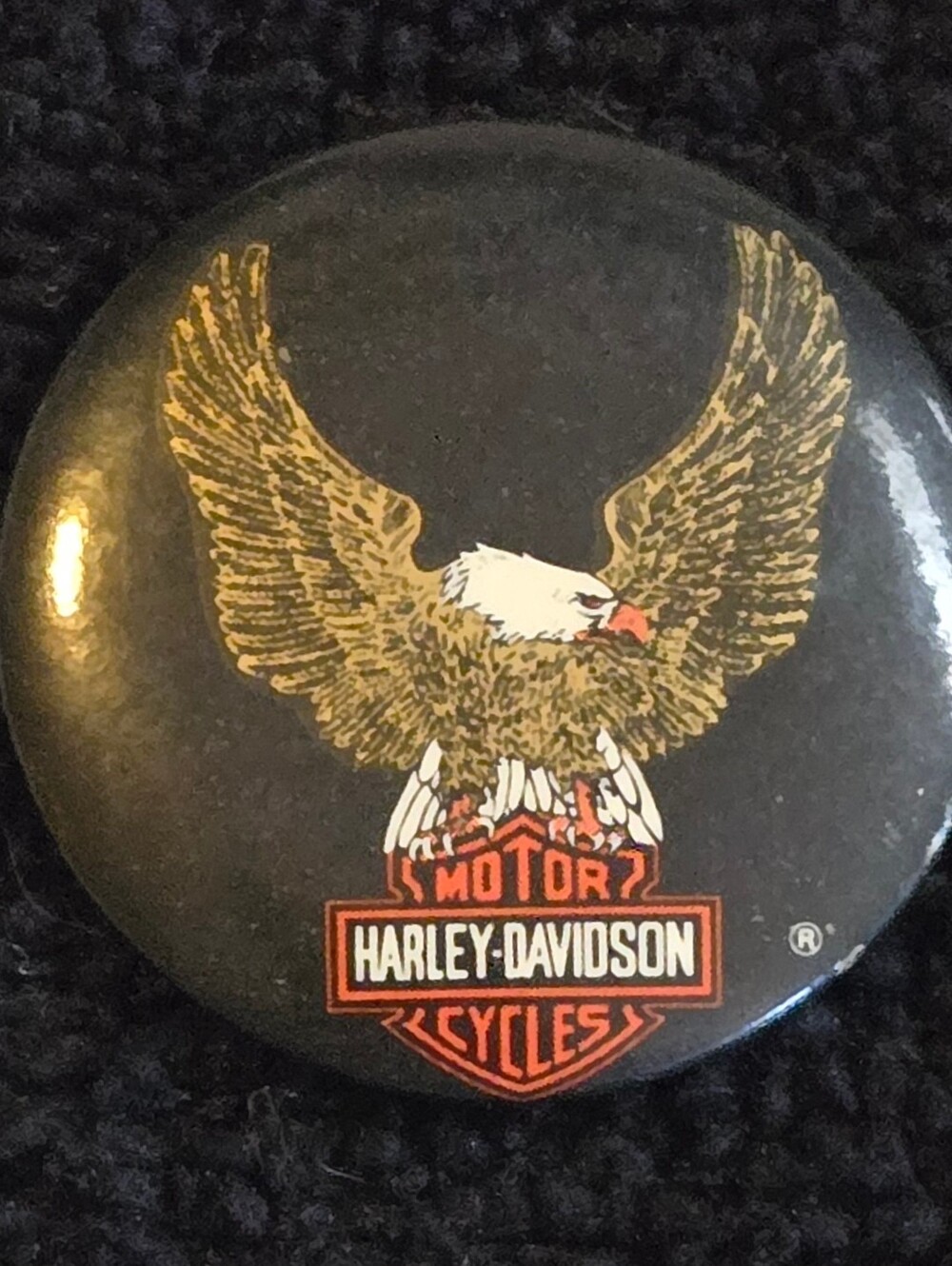 Real vintage 1980s Harley Davidson pinback button eagle
